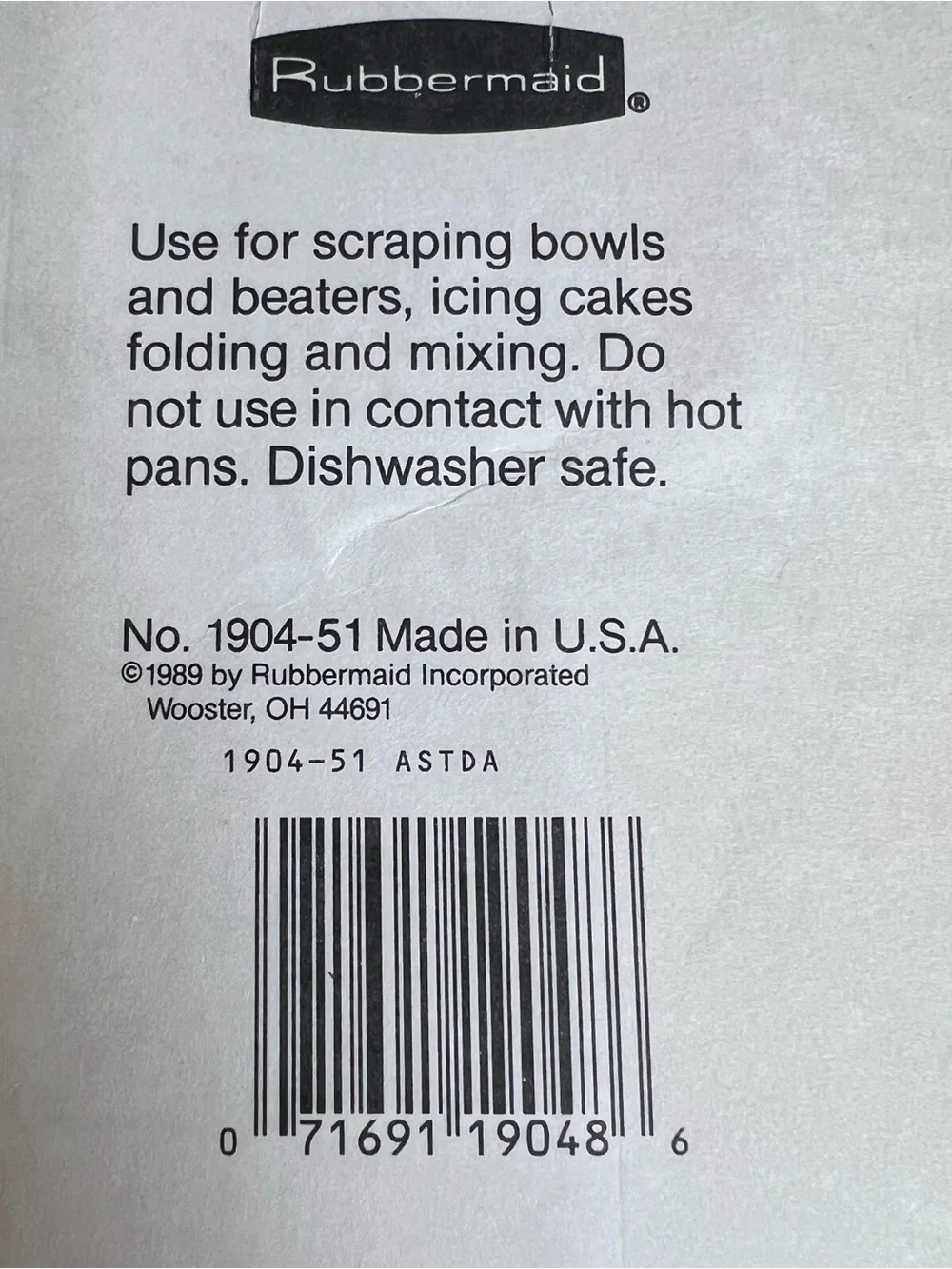 VTG 1989 Rubbermaid Plate Bowl 1904 Spatula Scraper Kitchen Ease NEW USA Made